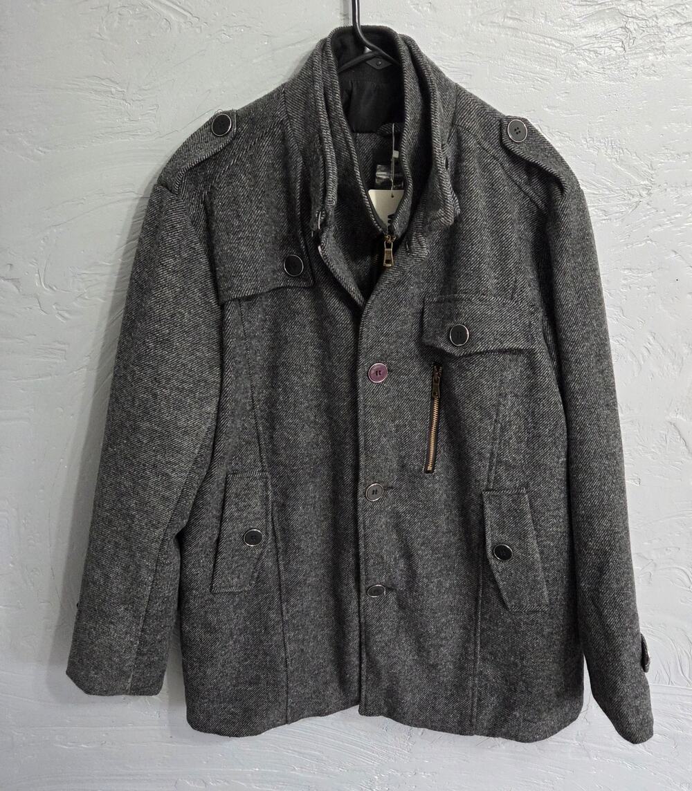 Want Do Wool Blend Jacket Stand Collar Windproof Pea Coat Men's Size XL